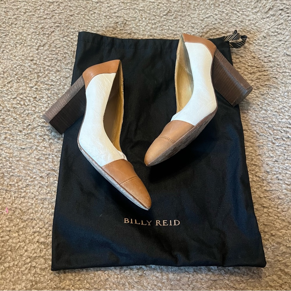 Billy Reid Brown Cream Leather Pointed Toe Heels